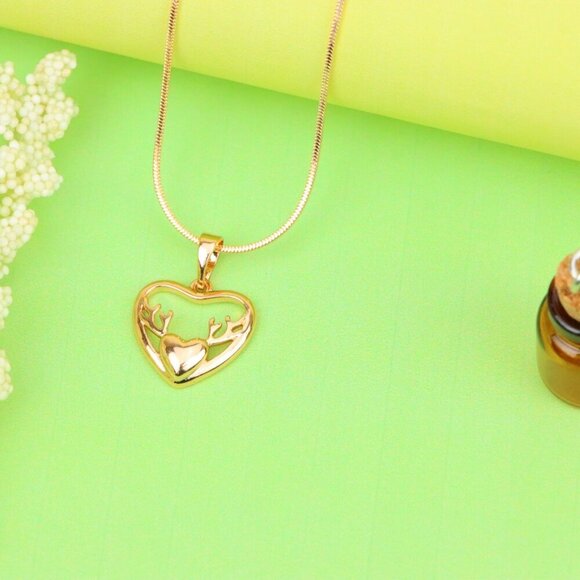 "Heart Shaped Rose Gold Pendant with Antler Design Accent, XPPT1267 - Picture 3 of 13
